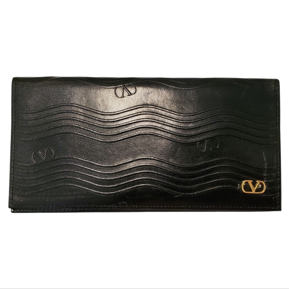 VALENTINO Glazed Lambskin Wavy Checkbook Card Holder
